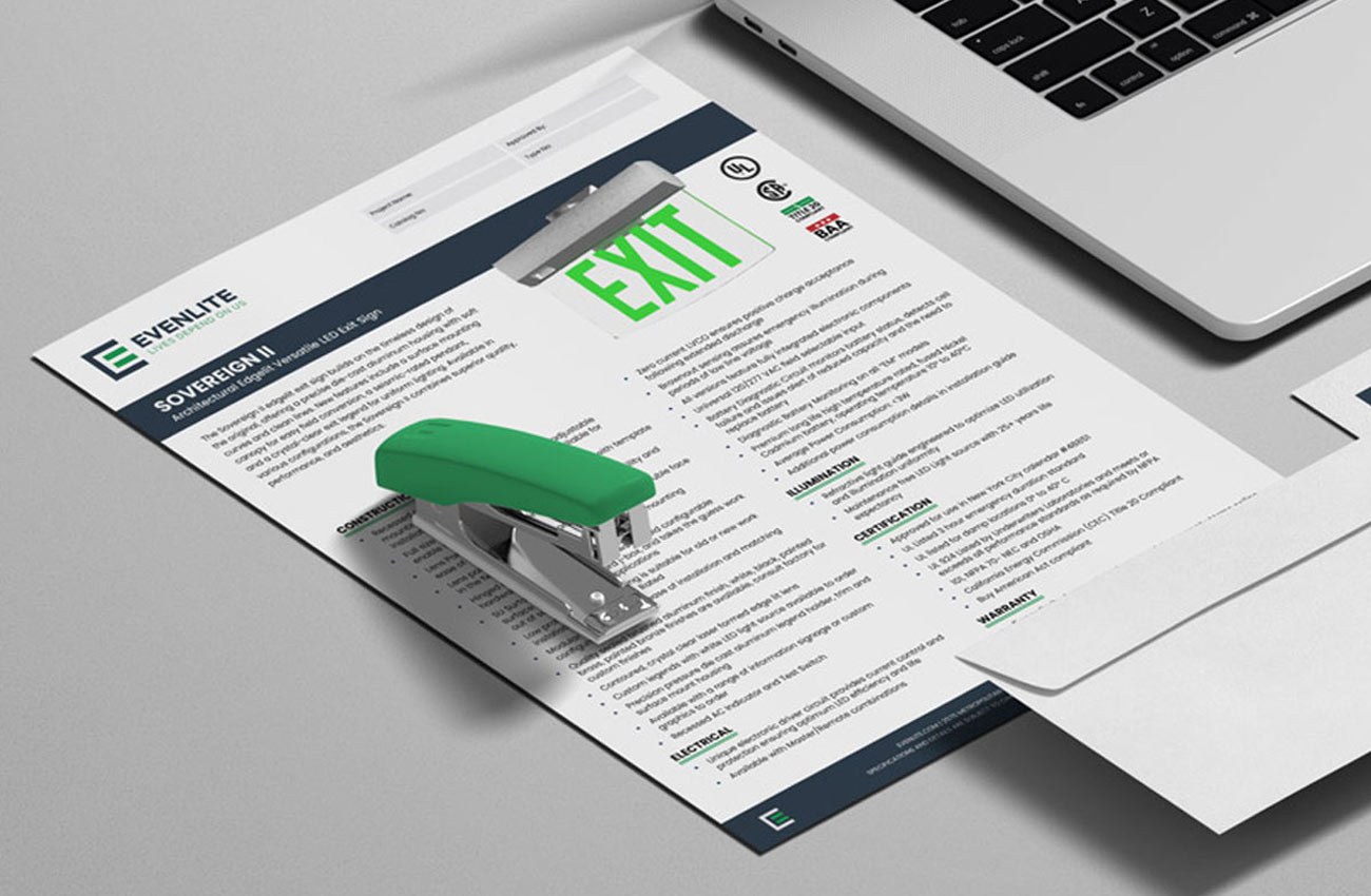 Print & Document Design A close-up image of an Evenlite product specification sheet
