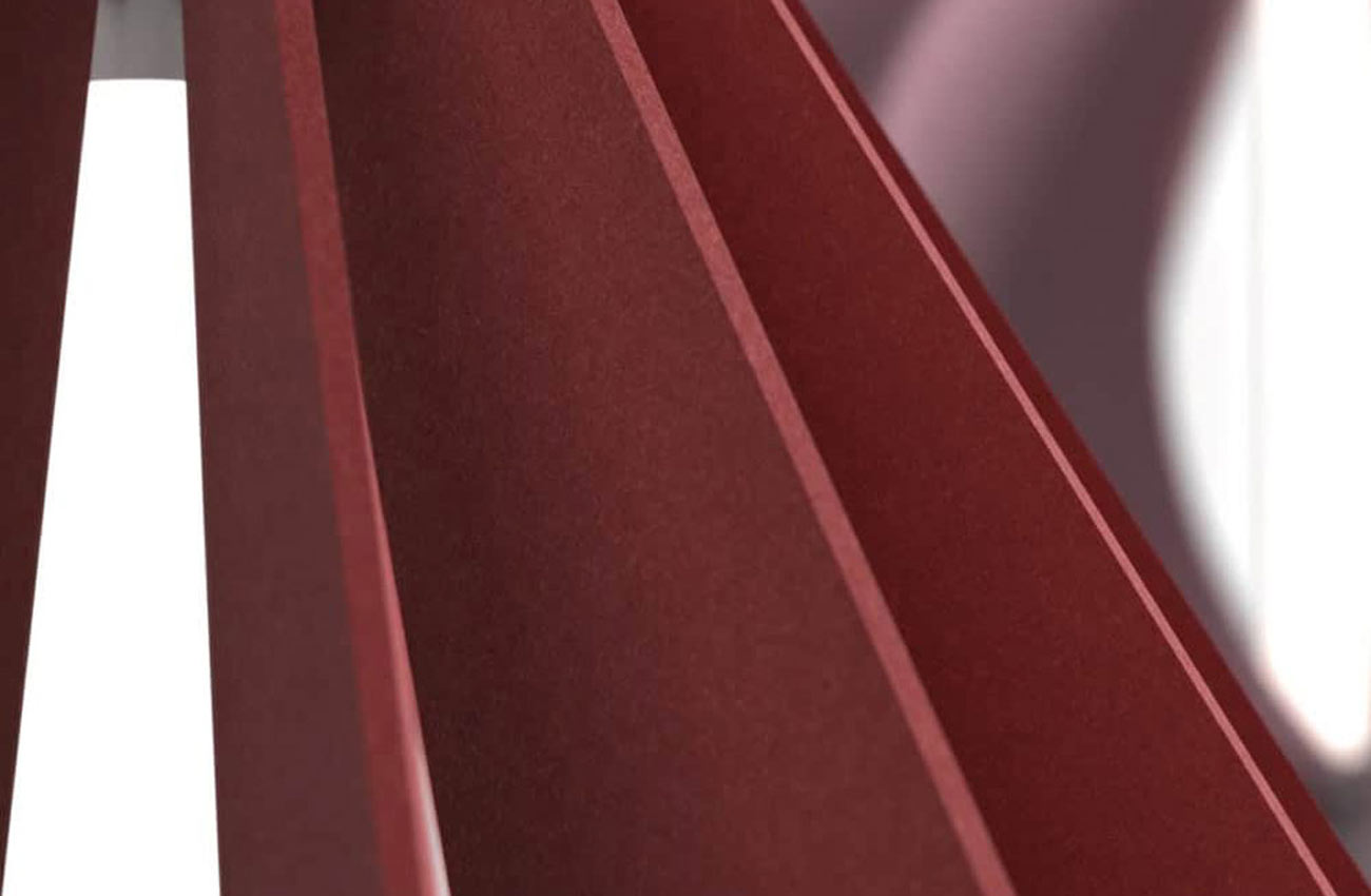 A close-up rendering of a red OCL Kwyet acoustic fixture from the product launch video